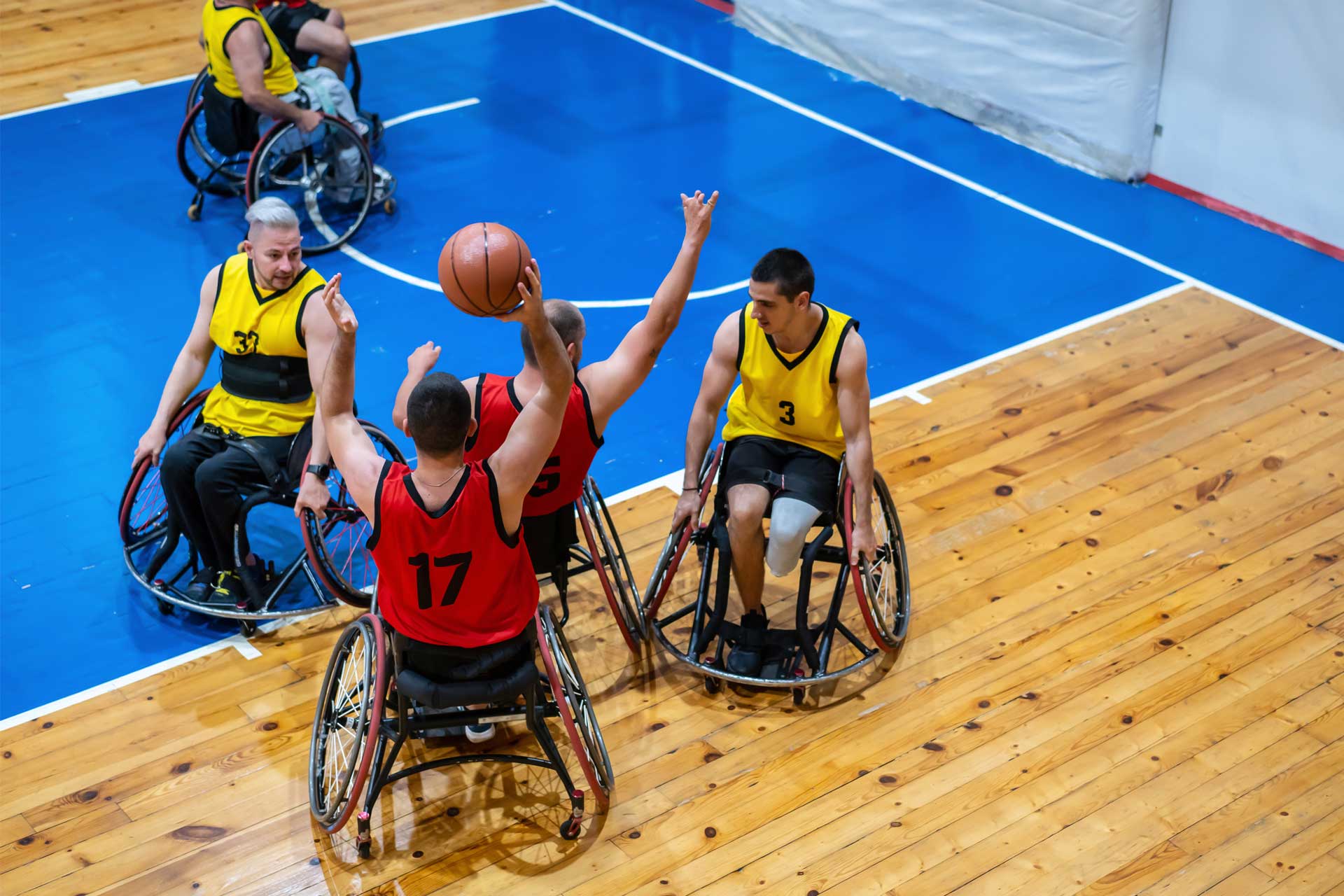 Para-olympic wheelchair basketball game in progress